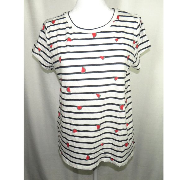 LOFT Striped Watermelon Print Women's Medium Vintage Soft Cotton Tee - Picture 4 of 7